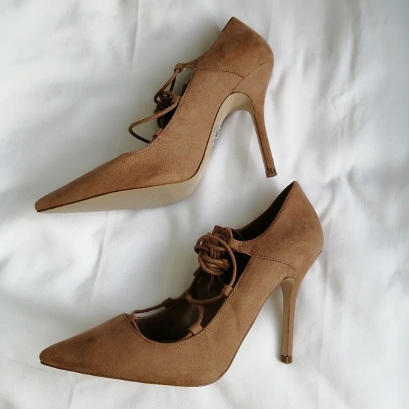 Aldo Tan Suede Kenneson Lace Up Stiletto Heel Pointed Toe Pumps 7.5 - Picture 6 of 16